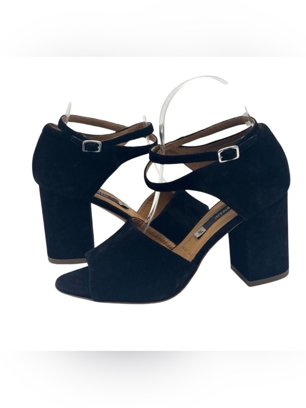 Alberto Fermani Black Suede Block Heel Sandals with Ankle Straps